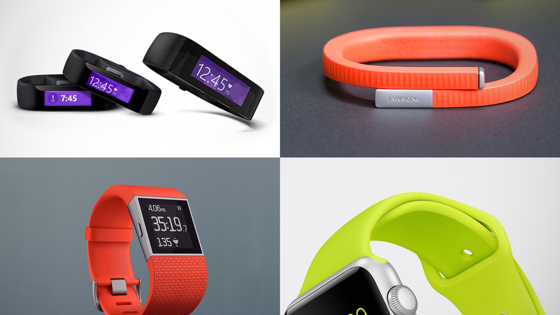 Wer macht das Rennen? Microsoft Band, Jawbone Up 24, Fitbit Surge, Apple Watch