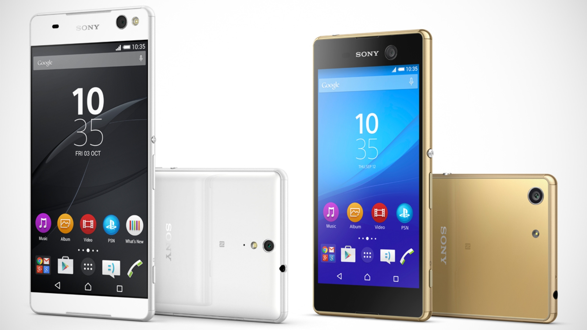 Links das Sony Xperia C5 Ultra, daneben das etwas kleinere Xperia M5