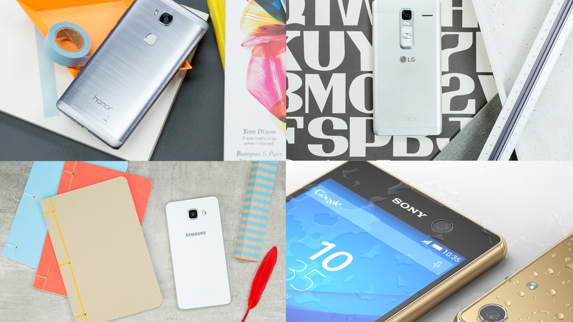 Die neue Premium-Mittelklasse: Honor 5X, LG Class, Galaxy A5, Sony Xperia M5 (v. li. oben nach re. unten)