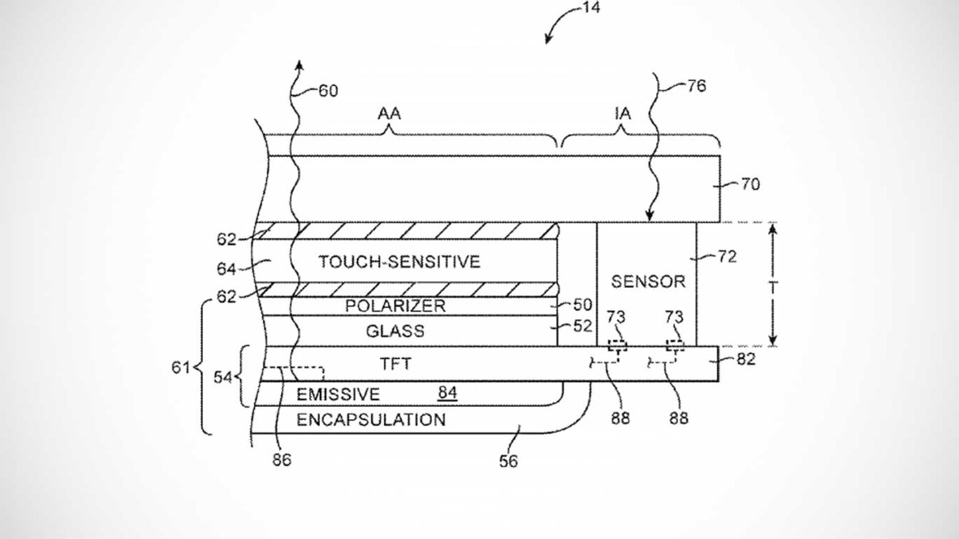 Apple iphone 8 Patent Licht Sensor auf einer Ebene mit Display