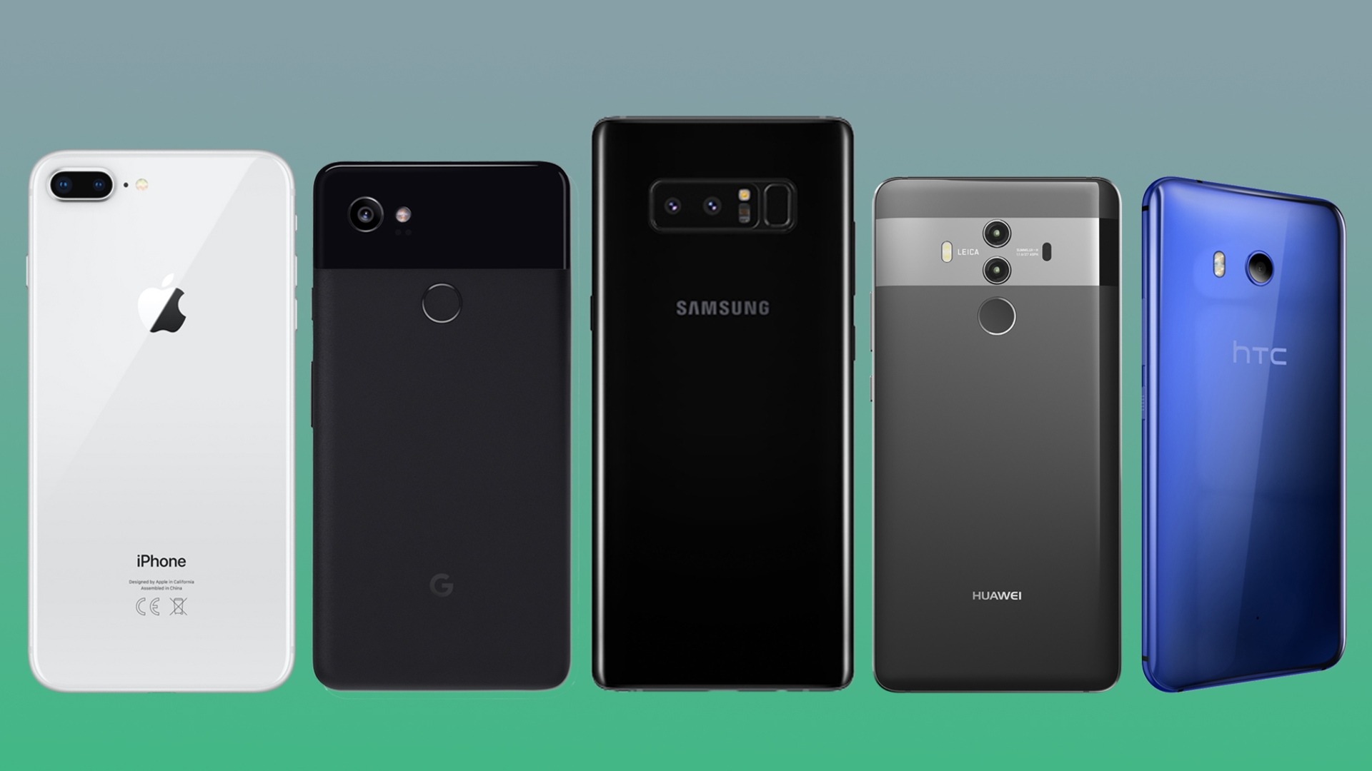 Smartphone Vergleich Iphone 8 Plus, Google PIxel 2, Samsung Galaxy Note 8, Huawei Mate 10 Pro, htc U11