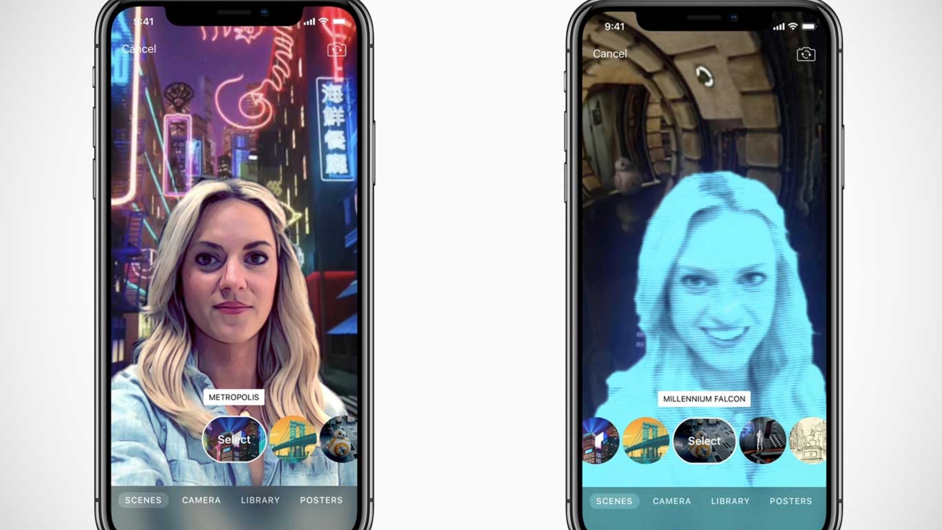 Mit "Selfie Szenen" von Apple Clips 2.0 könnt Ihr in Star-Wars-Raumschiffen und weiteren Orten Platz nehmen