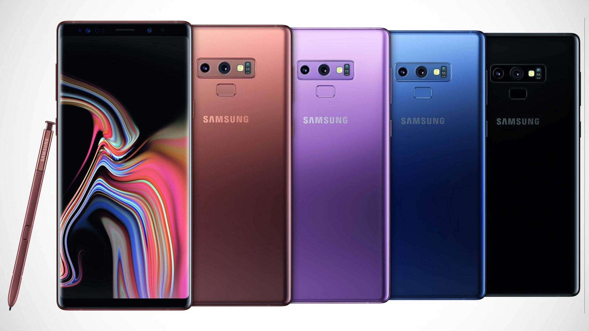 Samsung Galaxy Note 9 in Gold, Lila, Schwarz und Blau