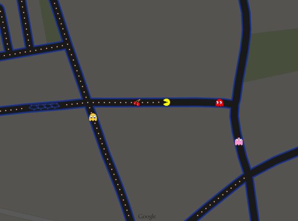 Am 1. April knabbert sich Pac-Man durch Google Maps