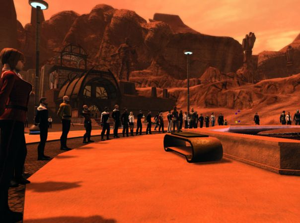 Star Trek Online-Spieler versammeln sich auf dem Planeten Vulkan, um an Spock zu erinnern.