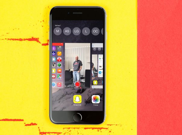 Snapchat: Solange die Multitasking-Übersicht von iOS aktiv ist läuft die Videoaufnahme.