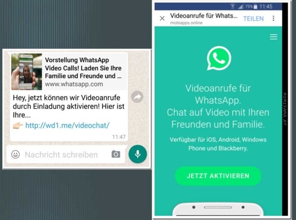 Zum WhatsApp Video-Feature ist eine Fake-Nachricht von Betrügern im Umlauf