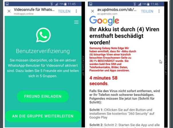 Betrüger versuchen Euch über WhatsApp einen Virus auf das Smartphone zu schleusen