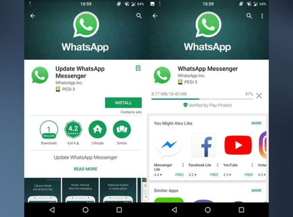 Die WhatsApp-Fälschung ist beispielsweise an der Zahl der Downloads erkennbar