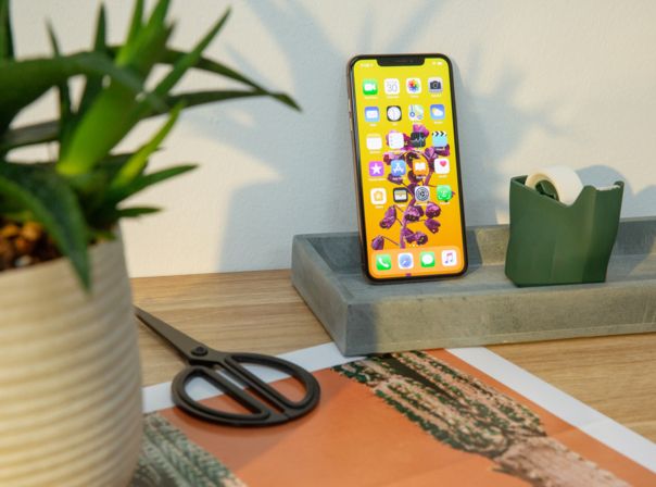 Das iPhone Xs Max lehnt an der Wand.