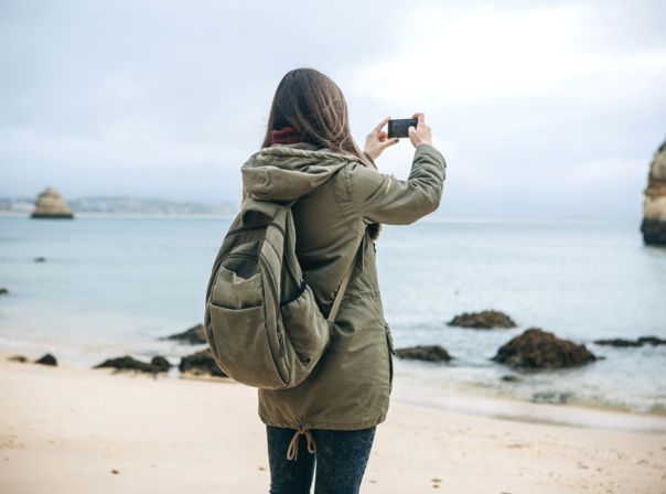 Smartphone, Fotografie, Kamera, Objektiv, Zoom, Frau, Urlaub, Strand, Meer