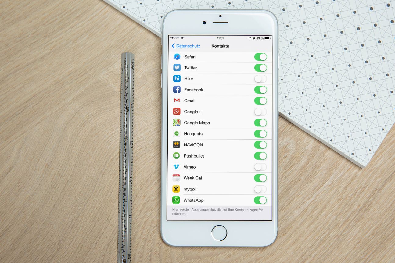 iOS8Datenschutz In die Datenschutz-Einstellungen von iOS 8 sollte man öfters einmal reinschauen und kontrollieren welche Apps Zugriff auf sensible Daten haben