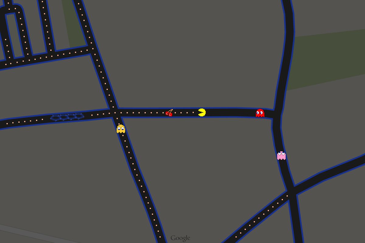 Am 1. April knabbert sich Pac-Man durch Google Maps