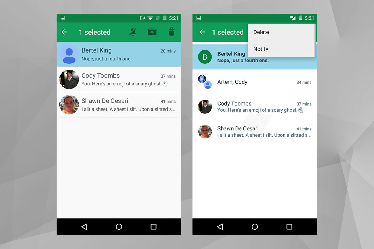 Hangouts 4.0 (l.: aktuelle Hangouts, r.: Hangouts 4.0)