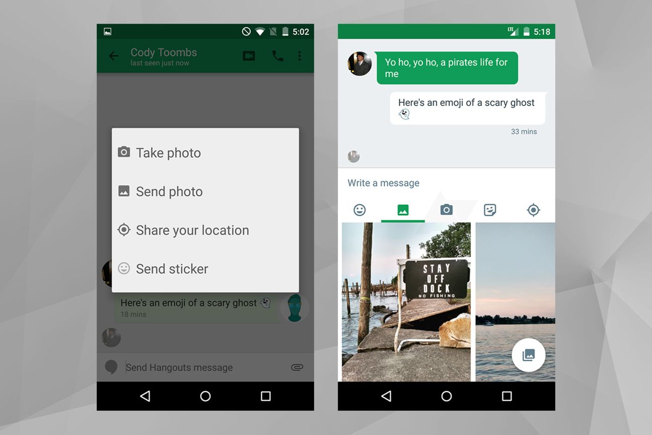 Hangouts 4.0 (l.: aktuelle Hangouts, r.: Hangouts 4.0)