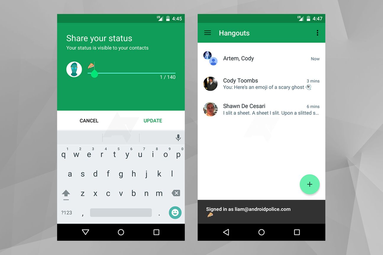 Hangouts 4.0 Status (l.: aktuelle Hangouts, r.: Hangouts 4.0)