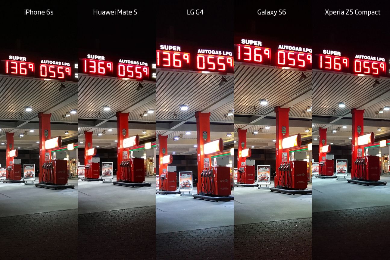 iPhone 6s vs. Android Kameravergleich, Nacht-Tankstelle