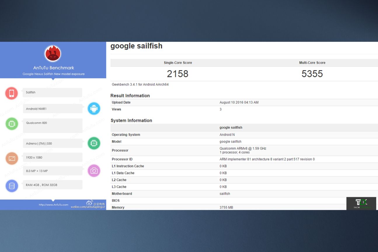 HTC Nexus Sailfish Twitter Steve Hemmerstoffer TechDroider Geekbench Antutu