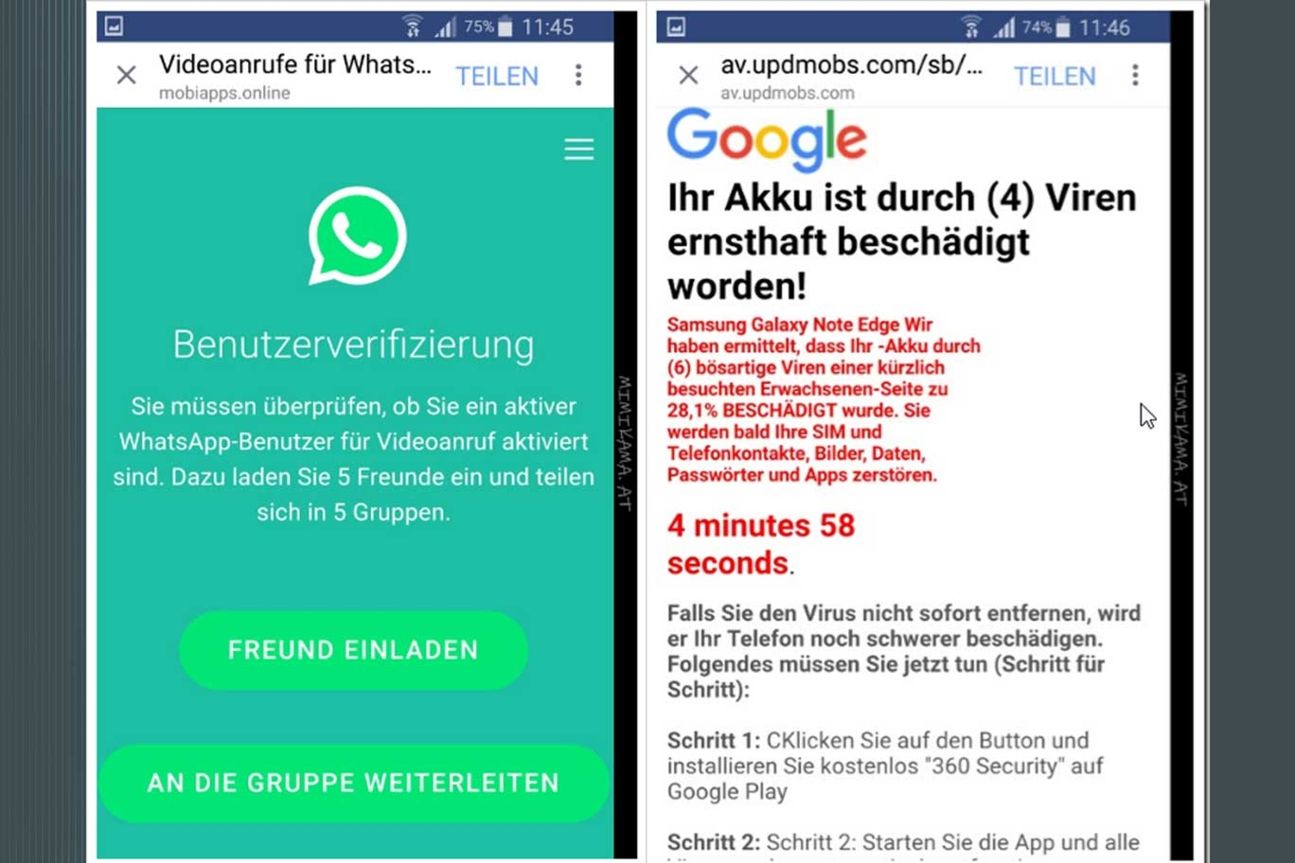 Betrüger versuchen Euch über WhatsApp einen Virus auf das Smartphone zu schleusen