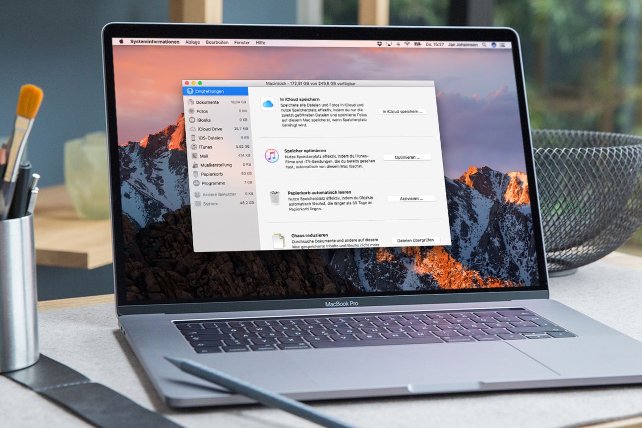 Die Speicherverwaltung von macOS Sierra hilft beim Aufräumen.