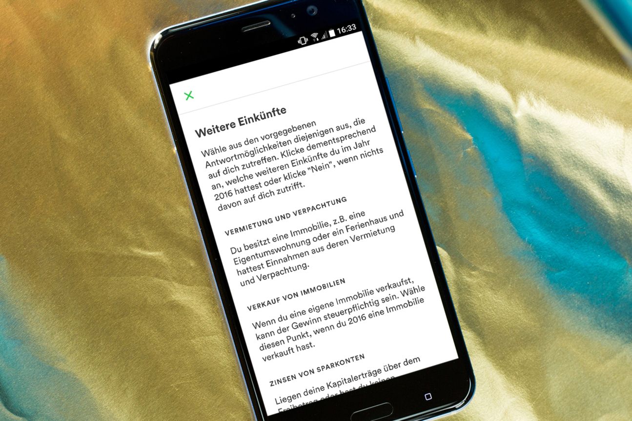 HTC U11, Taxfix, Steuererklärung