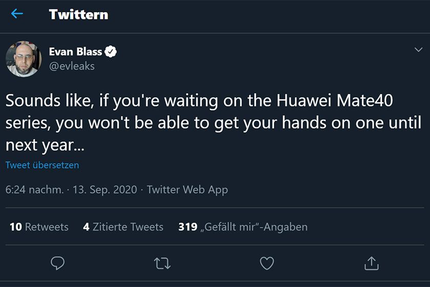 Evan Blass auf Twitter über das Huawei Mate 40