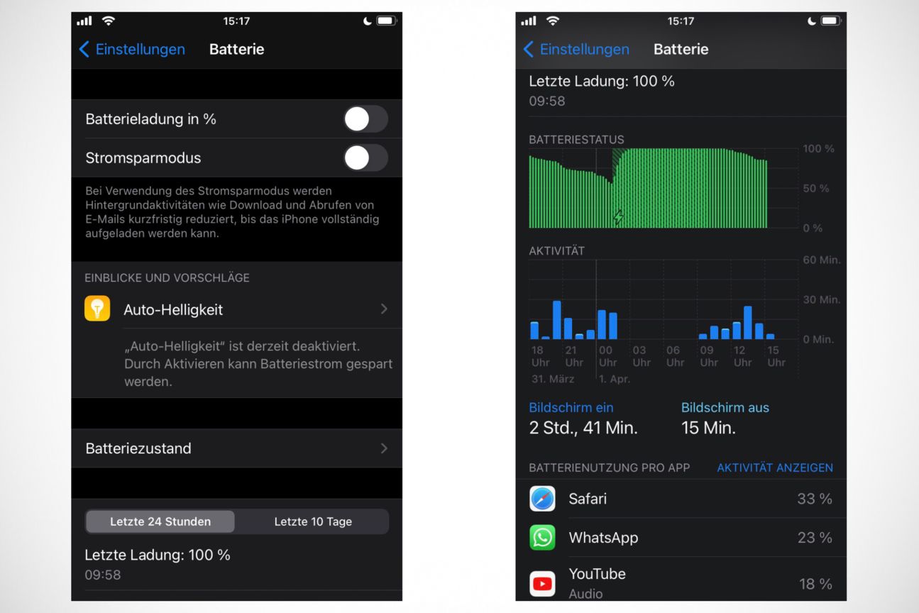 Akku-Einstellungen in iOS