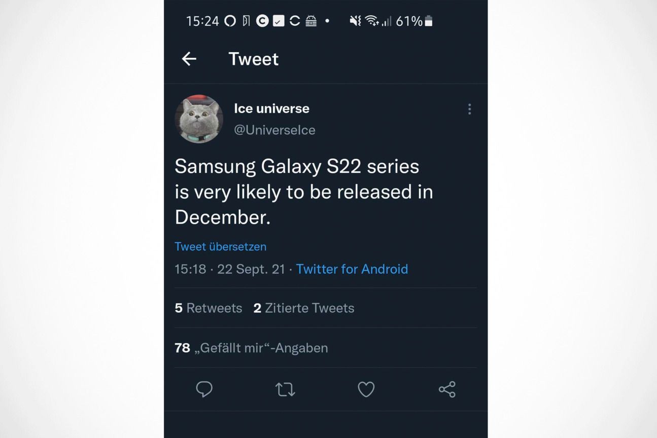 Galaxy S22 Release Tweet