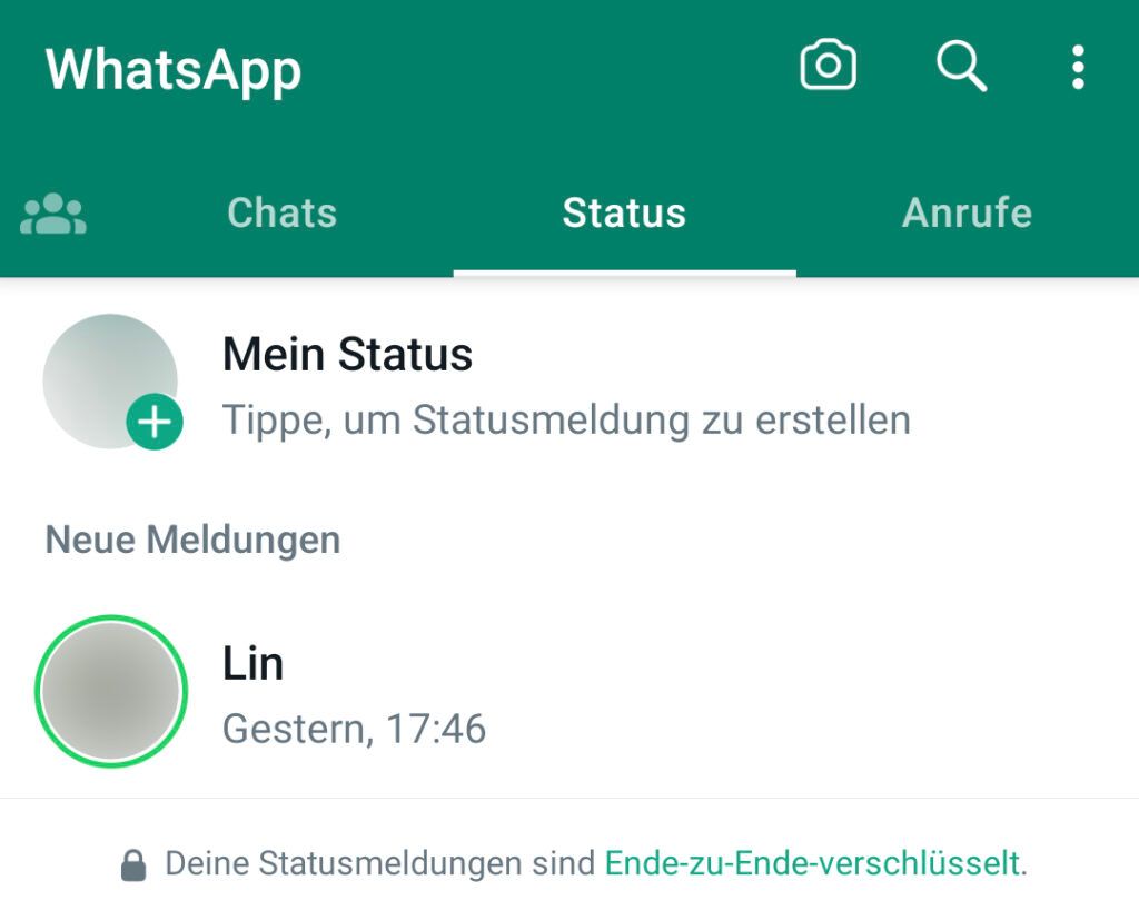 WhatsApp Grüner Kreis im Status-Tab