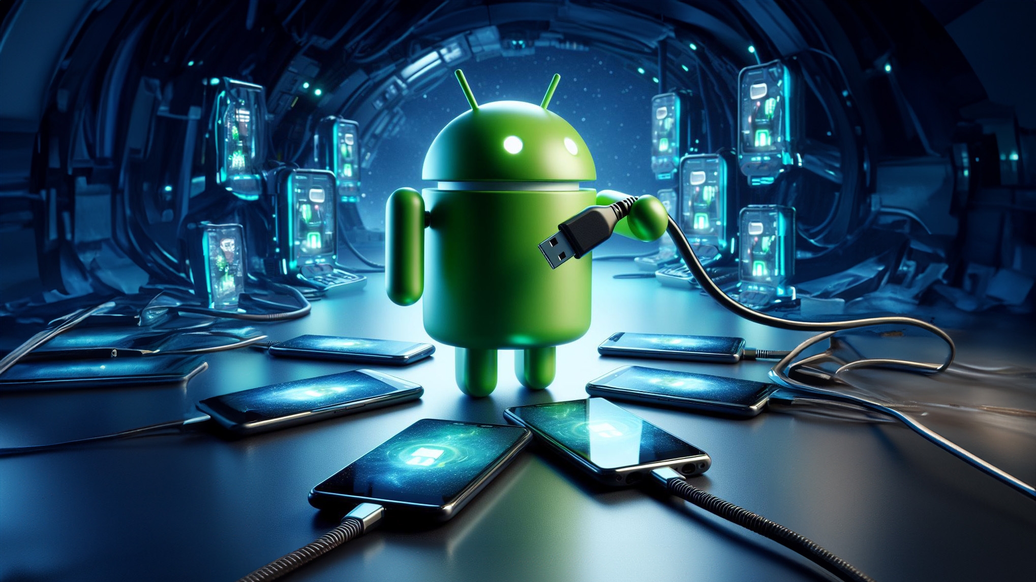 Android mit Handys und Kabel